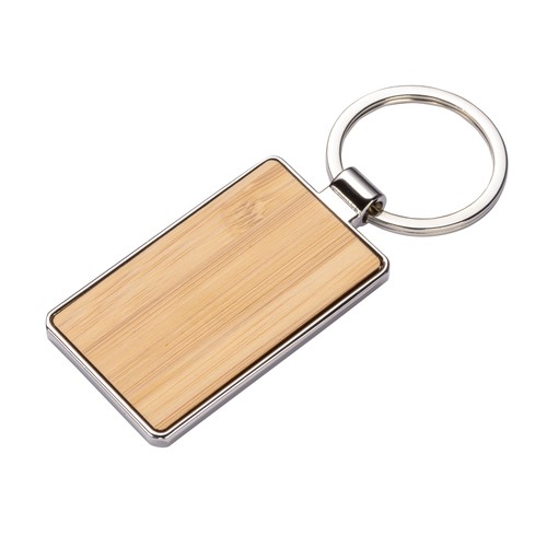 Porte-clés rectangulaire en métal avec façade en bambou Porte-clés rectangulaire en métal avec façade en bambou