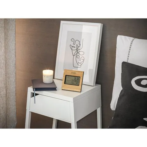 BROMLEY. Stazione meteo da tavolo con schermo LCD in ABS e bambù