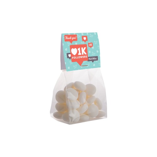 Blokzakje met kopkaartje en 100 gram snoep Blokzakje met kopkaartje en 100 gram snoep
