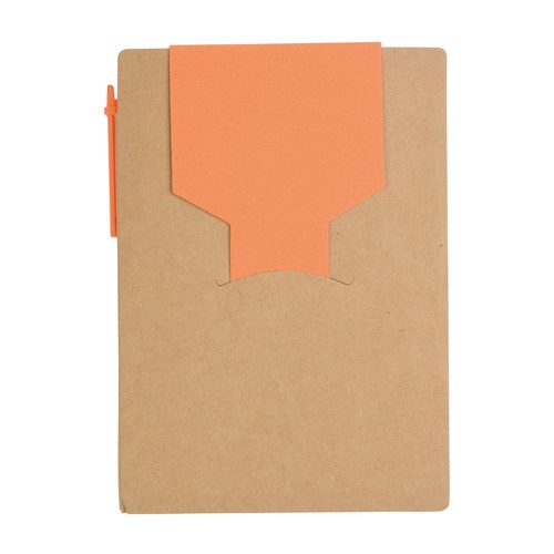 Recycled-paper notepad with cardboard pen and sticky notes Recycled-paper notepad with cardboard pen and sticky notes