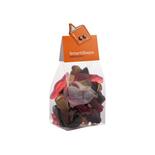 Block bag with header card in your own shape and 150 grams of candy Block bag with header card in your own shape and 150 grams of candy