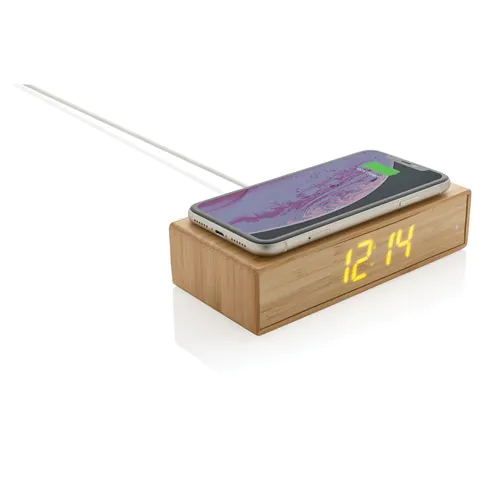 Bamboo alarm clock with 5W wireless charger Bamboo alarm clock with 5W wireless charger