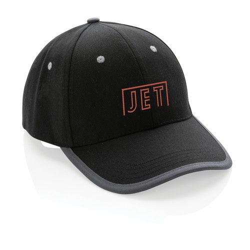 Impact AWARE™ 6 panel 280gr recycled katoen cap met bies Impact AWARE™ 6 panel 280gr recycled katoen cap met bies