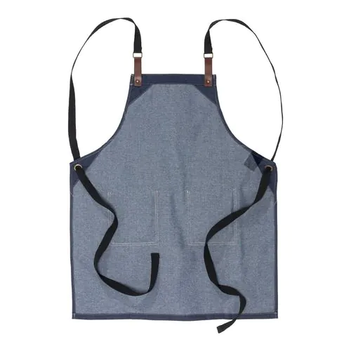 Grembiule da cucina regolabile in cotone denim con 2 tasche frontali. Grembiule da cucina regolabile in cotone denim con 2 tasche frontali.
