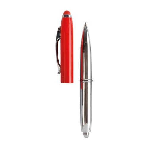Mini penna in plastica color argento, con cappuccio e clip in metallo, con luce