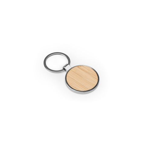 GASTON ROUND. Round iron keychain in zinc and bamboo GASTON ROUND. Round iron keychain in zinc and bamboo