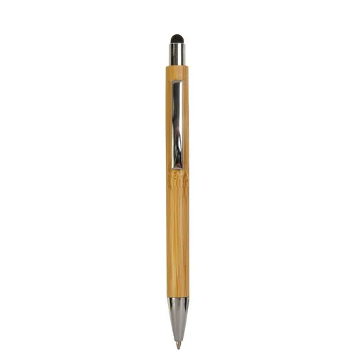 Bamboo barrel push ball pen with colored touch point and chrome tip Bamboo barrel push ball pen with colored touch point and chrome tip