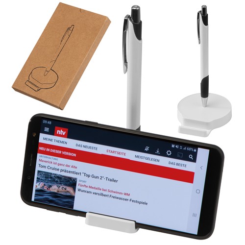 Mobile phone holder with magnetic function, includes metal ballpen