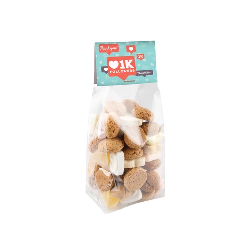 Blokzakje met kopkaartje en 150 gram snoep Blokzakje met kopkaartje en 150 gram snoep