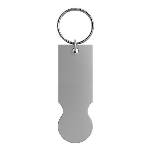 Recycled aluminium keyring with shopping trolley token