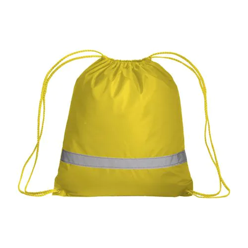 210T polyester backpack with reflective strip, drawstring closure and reinforced corners