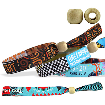 Woven wristbands with wood reusable closure, Montreal Woven wristbands with wood reusable closure, Montreal