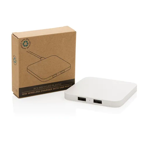 10W Wireless Charger aus RSC recycl. Kunststoff mit Dual-USB 10W Wireless Charger aus RSC recycl. Kunststoff mit Dual-USB