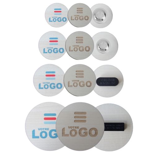 Badge en bois AIMANTÉ - France Rond 75 mm Plaqué bois