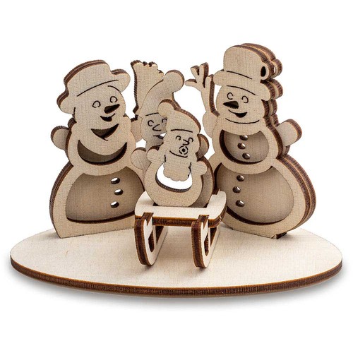 3D houten puzzle kaart - sneeuwman familie 3D houten puzzle kaart - sneeuwman familie