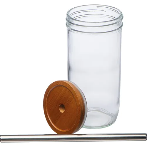 Glass mug with bamboo lid and straw Glass mug with bamboo lid and straw