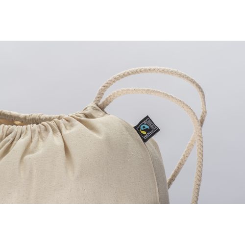 Zainetto in cotone FAIRTRADE ® 140 g/m2 con chiusura a strozzo