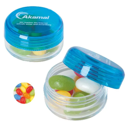 Boîte plastique ronde avec jelly beans Boîte plastique ronde avec jelly beans