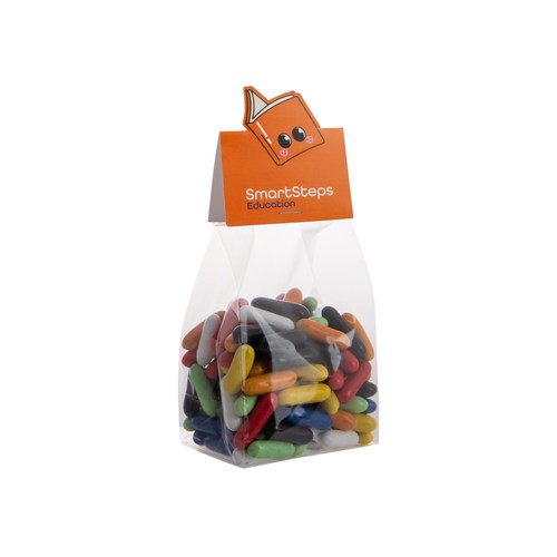 Block bag with header card in your own shape and 150 grams of candy Block bag with header card in your own shape and 150 grams of candy