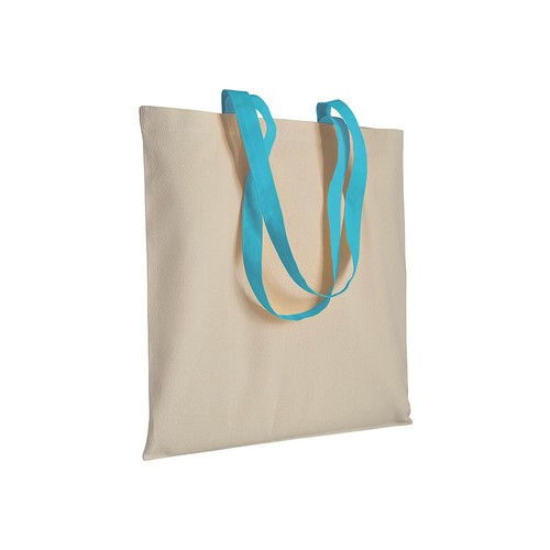220 g/m2 natural cotton shopping bag with coloured long handles