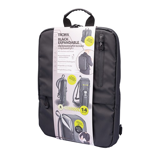 Zaino portacomputer TROIKA BLACK EXPANDABLE Zaino portacomputer TROIKA BLACK EXPANDABLE