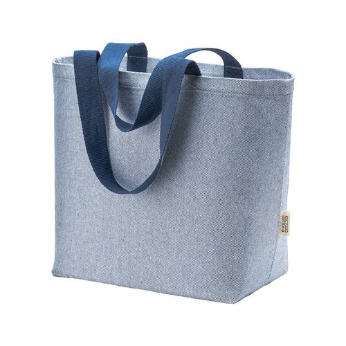 Recycled cotton bag 340 g/m2 with melange effect. Long colored handles and gusset Recycled cotton bag 340 g/m2 with melange effect. Long colored handles and gusset