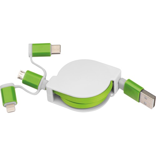 Extendable charging cable with 3 plugs