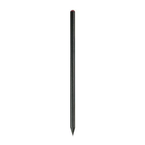 Black wooden pencil with graphite lead, black wood, cylindrical cross-section
