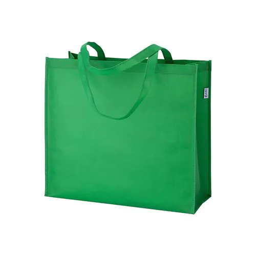 Bolsa de PET reciclado 80 g/m2, asas largas y fuelle Bolsa de PET reciclado 80 g/m2, asas largas y fuelle