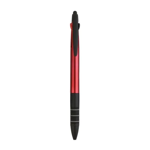 Penna a scatto in plastica con 3 refill dei colori blu, nero e rosso Penna a scatto in plastica con 3 refill dei colori blu, nero e rosso