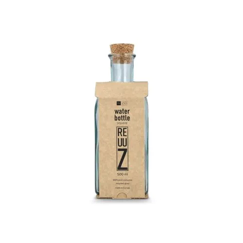 InSideOut Square Recycled Glass Water Bottle ReuuZ with Cork Stopper 500ml InSideOut Square Recycled Glass Water Bottle ReuuZ with Cork Stopper 500ml