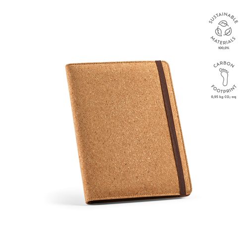 Cartella A5 Kafka in sughero. 64 fogli FSC e elastico