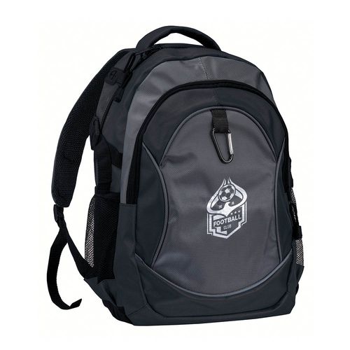 1680D polyester 4-pocket backpack (two mesh side pockets) with snap hook