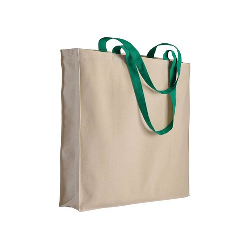 Bolsa de algodon naturel, asas largas de colores y fuelle