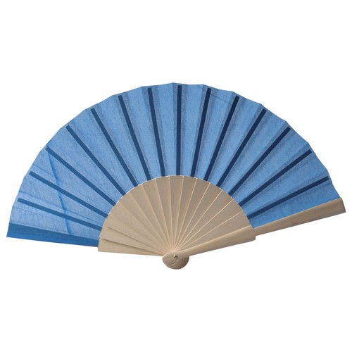 Fan made of polycotton fabric (cotton + polyester) with wooden handle 23 cm long Fan made of polycotton fabric (cotton + polyester) with wooden handle 23 cm long