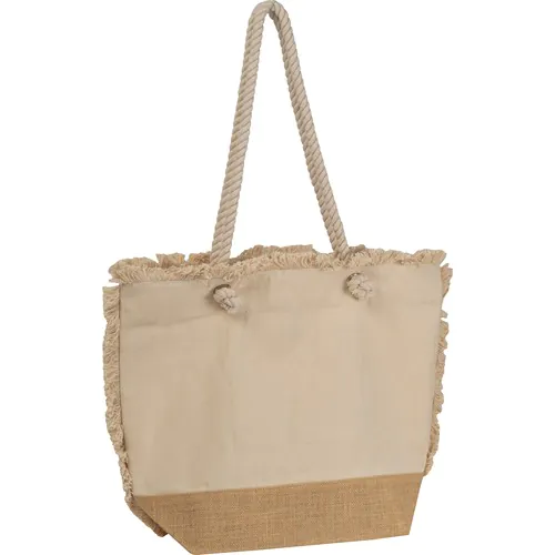 Bolsa de playa Oeko-Tex ® natural con fondo de yute y cordón