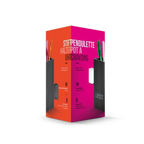 CLOCK WITH PENCILS AND THERMOMETER, OFFICE CLOCK