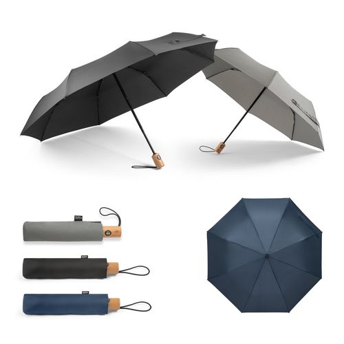 RIVER. Parapluie pliable en polyester recyclé (100% rPET) 190T pongé à ouverture et fermeture automatiques RIVER. Parapluie pliable en polyester recyclé (100% rPET) 190T pongé à ouverture et fermeture automatiques