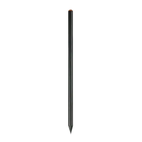 Black wooden pencil with graphite lead, black wood, cylindrical cross-section