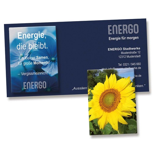 Sac de graines sur carte publicitaire - Tournesol