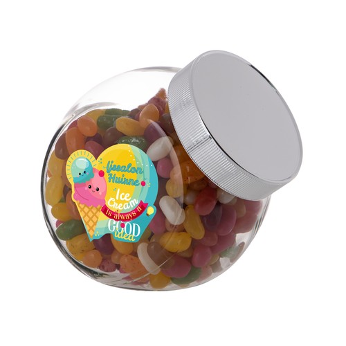 Medium glazen pot, gevuld met snoep Medium glazen pot, gevuld met snoep