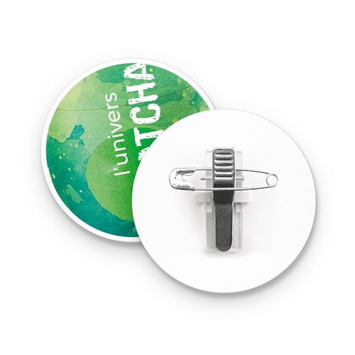 BADGE MIT KLAMMER UND NADEL BADGE MIT KLAMMER UND NADEL