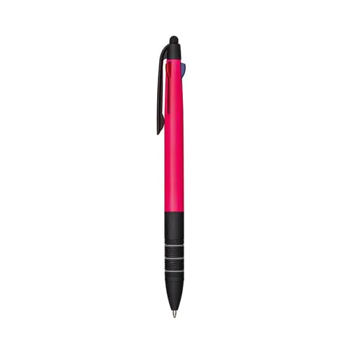 Penna a scatto in plastica con 3 refill dei colori blu, nero e rosso Penna a scatto in plastica con 3 refill dei colori blu, nero e rosso