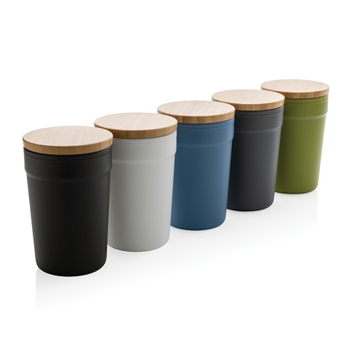 Mug 300ml en PP recyclé GRS avec couvercle en bambou
