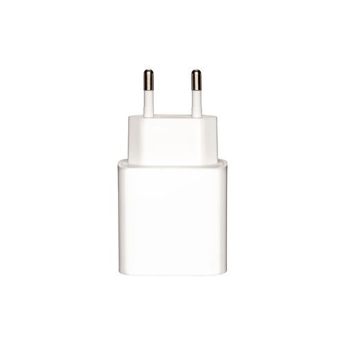 ABS USB wall charger with 1 USB A port and 1 USB-C port. With 2-pin European plug