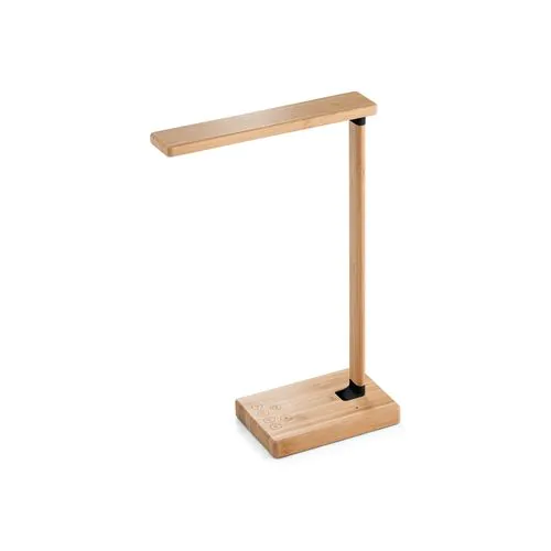 MOREY. Inklapbare bureaulamp met 15W supersnelle draadloos oplader in bamboe MOREY. Inklapbare bureaulamp met 15W supersnelle draadloos oplader in bamboe