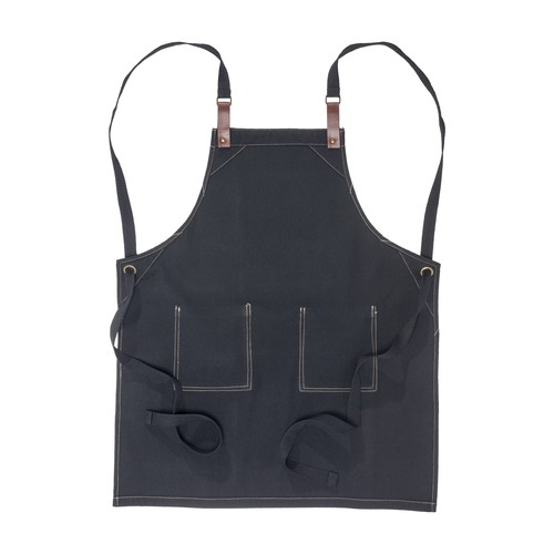 280 g/m2  cotton kitchen apron with 2 front pockets, adjustable PU straps.