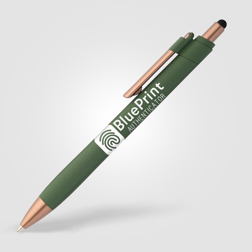 Penna a sfera York con gommino touch-screen in plastica riciclata con dettagli in bronzo Penna a sfera York con gommino touch-screen in plastica riciclata con dettagli in bronzo