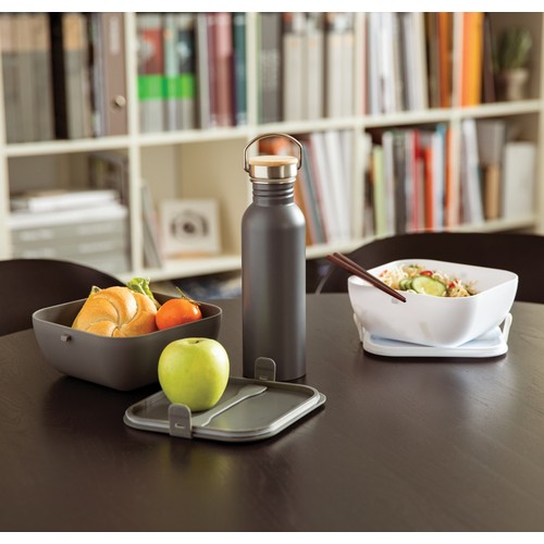 Bouteille en acier inoxydable avec couvercle en bambou
