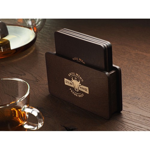 Wooden box with 4 coasters Wooden box with 4 coasters